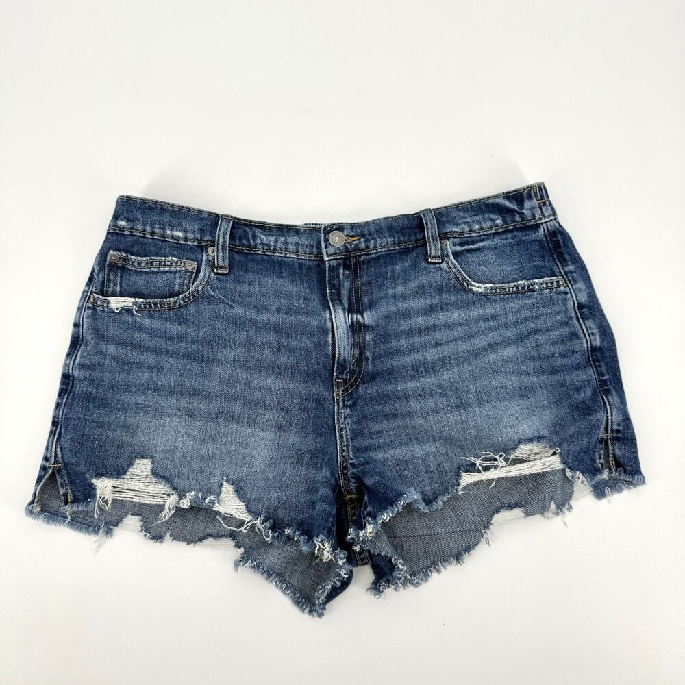 Aerie Women’s Jean Shorts Size L Blue Denim Distressed Bootie Shorts Daisy Dukes